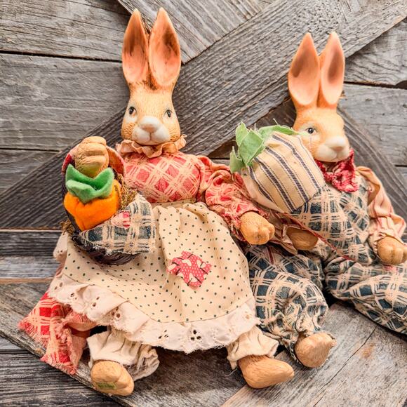 Pair of Vintage Anthropomorphic Mr and Mrs Easter Bunny-Bendable Soft Bodies - Picture 8 of 9